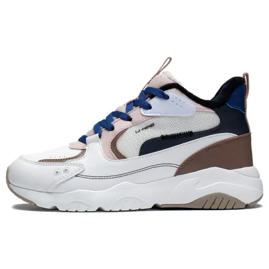 LINING Casual Shoes Women's Mid-Top Mist White/Ebony/Mink Brown