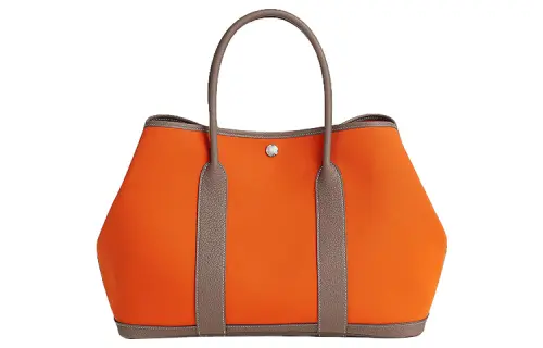 HERMES Garden Party Officier Canvas With Negonda Calfskin Handbag 36 Women's Flame Orange/Elephant Gray