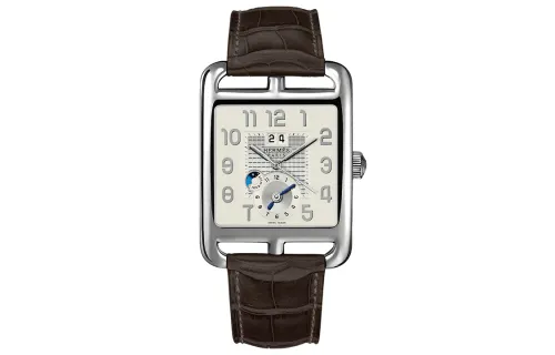 HERMES Cape Cod Wrist Watches Automatic Mechanical Movement Crocodile Leather Strap Silver Dial Men's