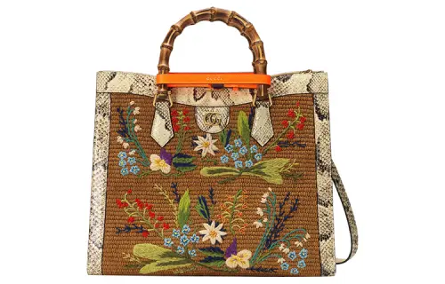 GUCCI Diana Python Skin Tote Bag, Shopping Bag, Shoulder Bag, Crossbody Bag, Handbag Women's Dark Brown