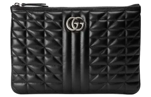 GUCCI GG Marmont Quilted Leather Clutch Women's Black
