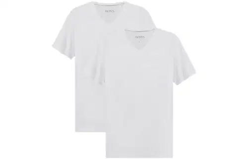 HUGO BOSS T Shirts Men's 2 Piece Set White+White V Neck Moderate Straight Fit