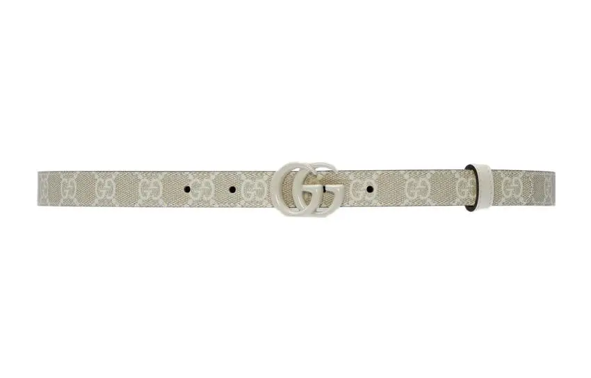 GUCCI GG Marmont Canvas Leather Belts Women's Ecru Width 2cm