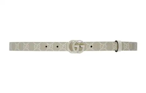 GUCCI GG Marmont Canvas Leather Belts Women's Ecru Width 2cm