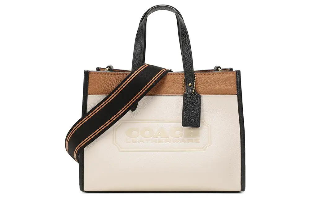 COACH Field Leather Tote Bag, Shopping Bag, Handbag, Shoulder Bag Large Women's White & Milk Tea