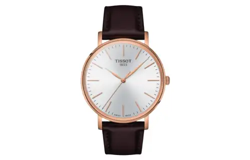 TISSOT Meishi Collection Quartz Movement Men's Watch 40mm Silver Dial Stainless Steel Case Leather Strap