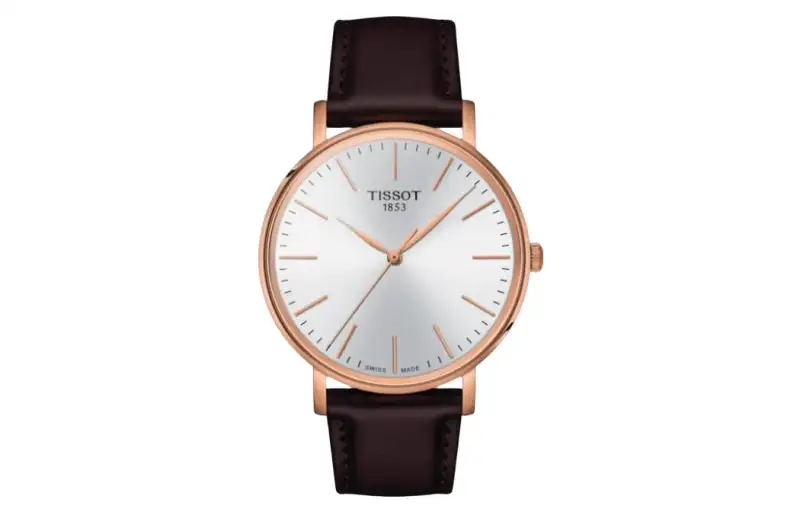 TISSOT Meishi Collection Quartz Movement Men's Watch 40mm Silver Dial Stainless Steel Case Leather Strap