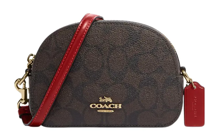 COACH Serena Signature Coated Canvas With Smooth Leather Crossbody Bag, Shoulder Bag Regular Women's Tan