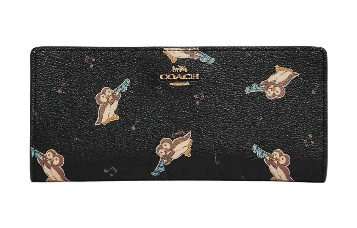 COACH Slim Wallet Coated Canvas With Smooth Leather Card Holder, Wallet Women's Black