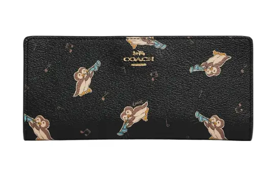 COACH Slim Wallet Coated Canvas With Smooth Leather Card Holder, Wallet Women's Black