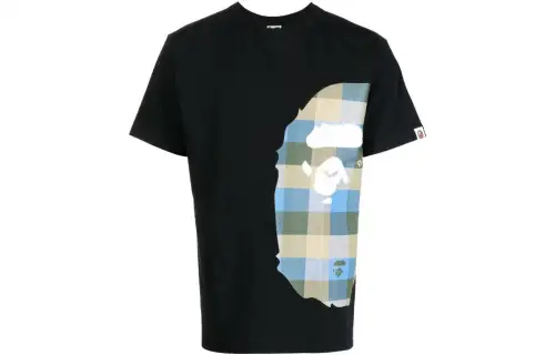 A BATHING APE T Shirts Men's Black Crew Neck Moderate Straight Fit