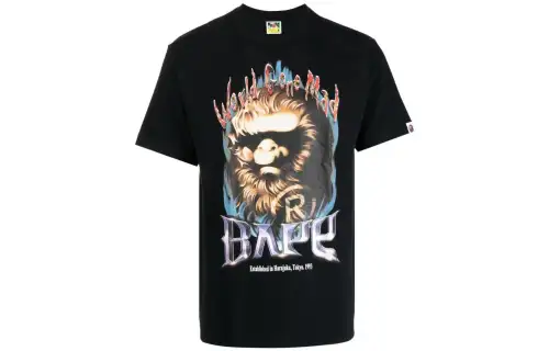 A BATHING APE T Shirts Men's Black Crew Neck Moderate Straight Fit