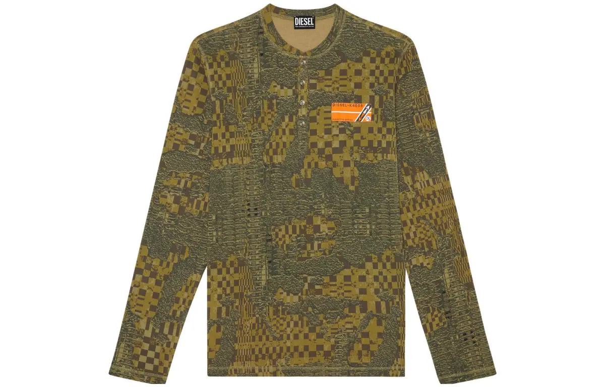 DIESEL T-Shirts Men's Olive Green Crew Neck Moderate Straight Fit