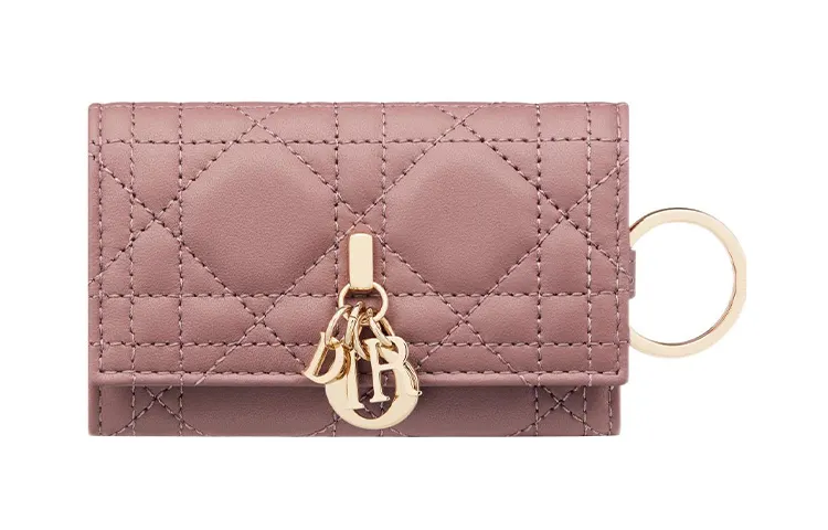 DIOR Lady Dior Lambskin Key Pouch Women's Peony Pink