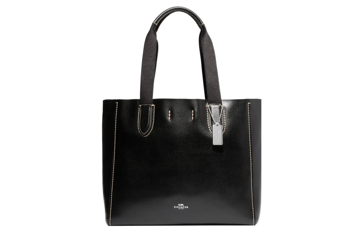 COACH Derby Pebbled Leather Tote Bag, Shopping Bag, Shoulder Bag, Handbag Large Women's Black