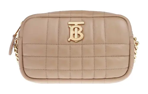 Burberry Quilted Leather Mini Lola Camera Bag Oat Beige/Gold tone