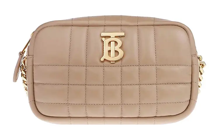 Burberry Quilted Leather Mini Lola Camera Bag Oat Beige/Gold tone