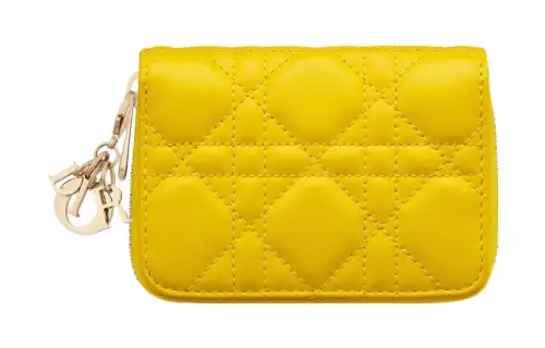 DIOR Lady Dior Sheepskin Wallet Small Women's Yellow