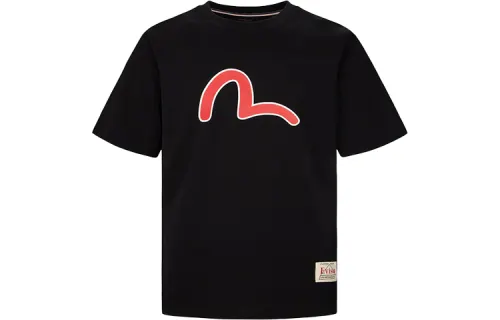 EVISU Crew Neck Fitted Straight Fit Short Sleeved T Shirt Men's Black