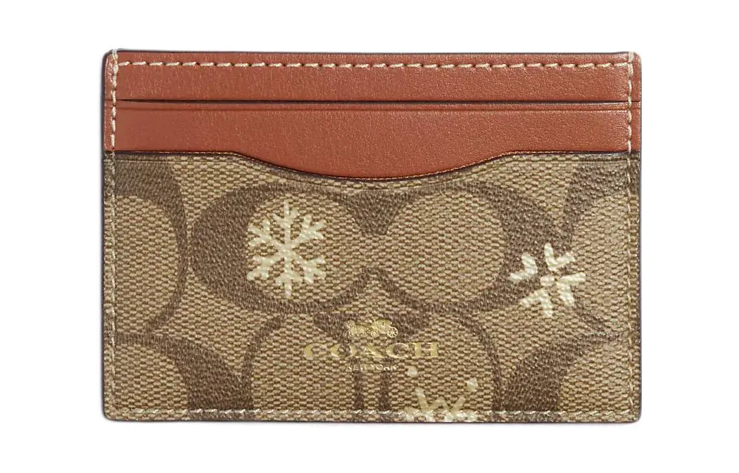 COACH Card Case Coated Canvas With Smooth Leather Document Bag, Card Holder Mini Women's Khaki & Brown