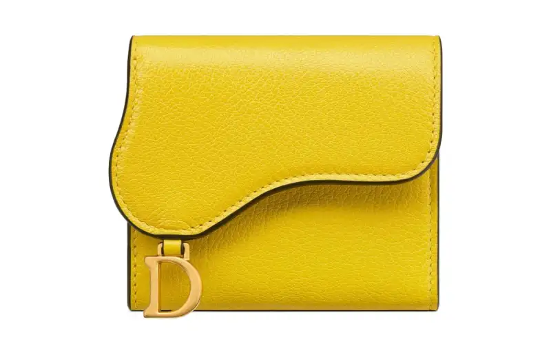 DIOR Saddle Goatskin Card Holder Wallet Women's Yellow