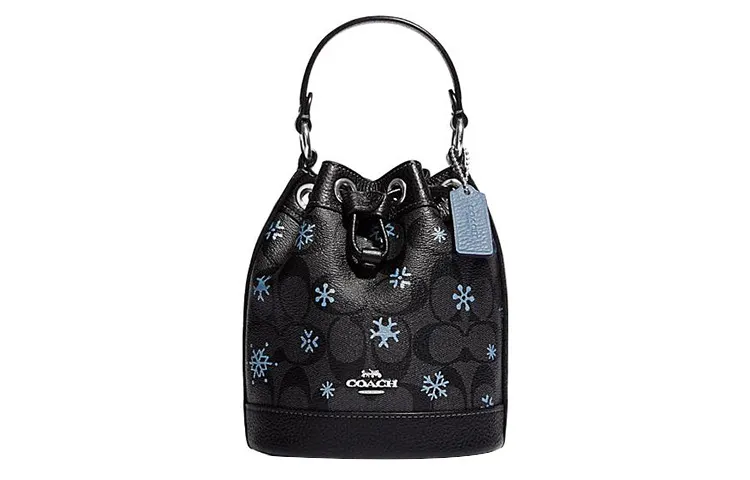 COACH Dempsey Artificial Leather With Cow Leather Bucket Bag Handbag Mini Women's Black