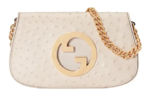 GUCCI Blondie Ostrich Leather Handheld Crossbody Bag, Shoulder Bag Women's Ivory White