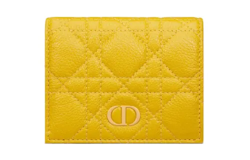 DIOR Caro Calfskin Wallet Mini Women's Yellow
