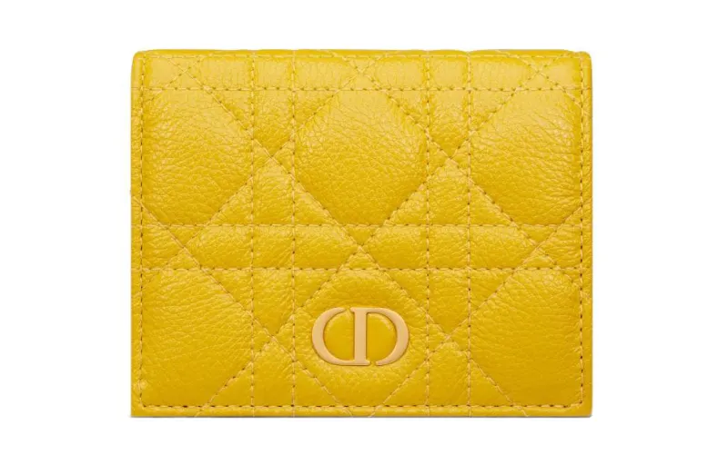 DIOR Caro Calfskin Wallet Mini Women's Yellow
