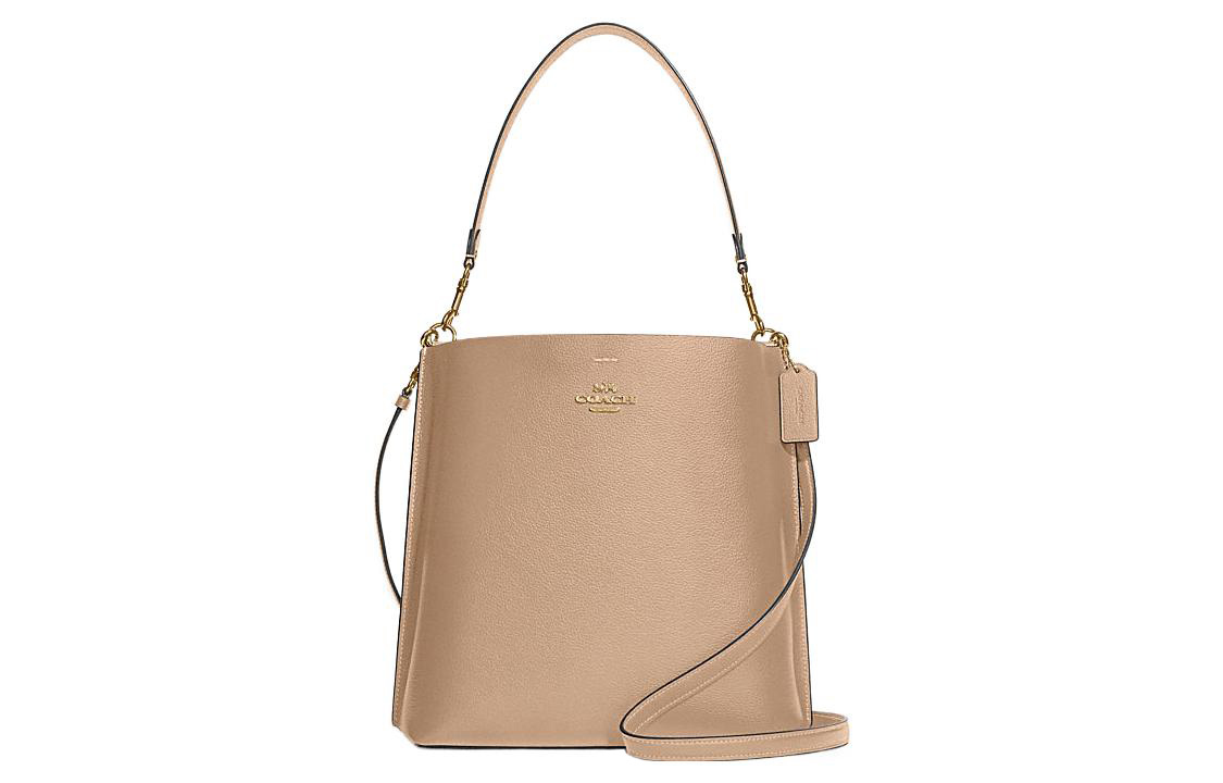 COACH Mollie Buckle Closure Leather Water Bucket, Shoulder Bag, Crossbody Bag, Handbag 28 Women's Light Brown
