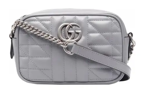 GUCCI GG Marmont Calfskin Camera Bag, Shoulder Bag, Crossbody Bag Mini Women's Gray