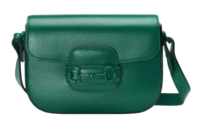 GUCCI Horsebit 1955 Leather Crossbody Bag, Shoulder Bag Women's Green