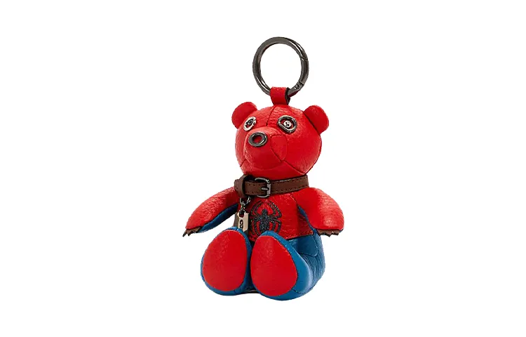 COACH Pebble Texture, Contrasted With Smooth Leather Bear Handbag Charm Bag Merch Women's Red & Blue