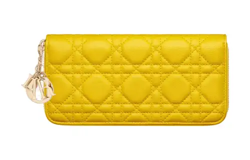 DIOR Lady Dior Quilting Lambskin Clutch Card Holder Wallet Regular Women's Yellow