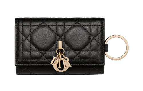 DIOR Lady Dior Lambskin Key Pouch Women's Black