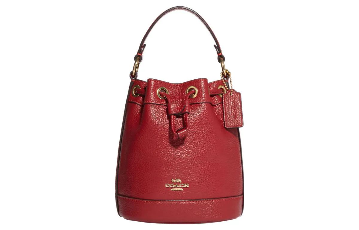 COACH Dempsey Pebbled Leather Bucket Bag Handbags Women's Red