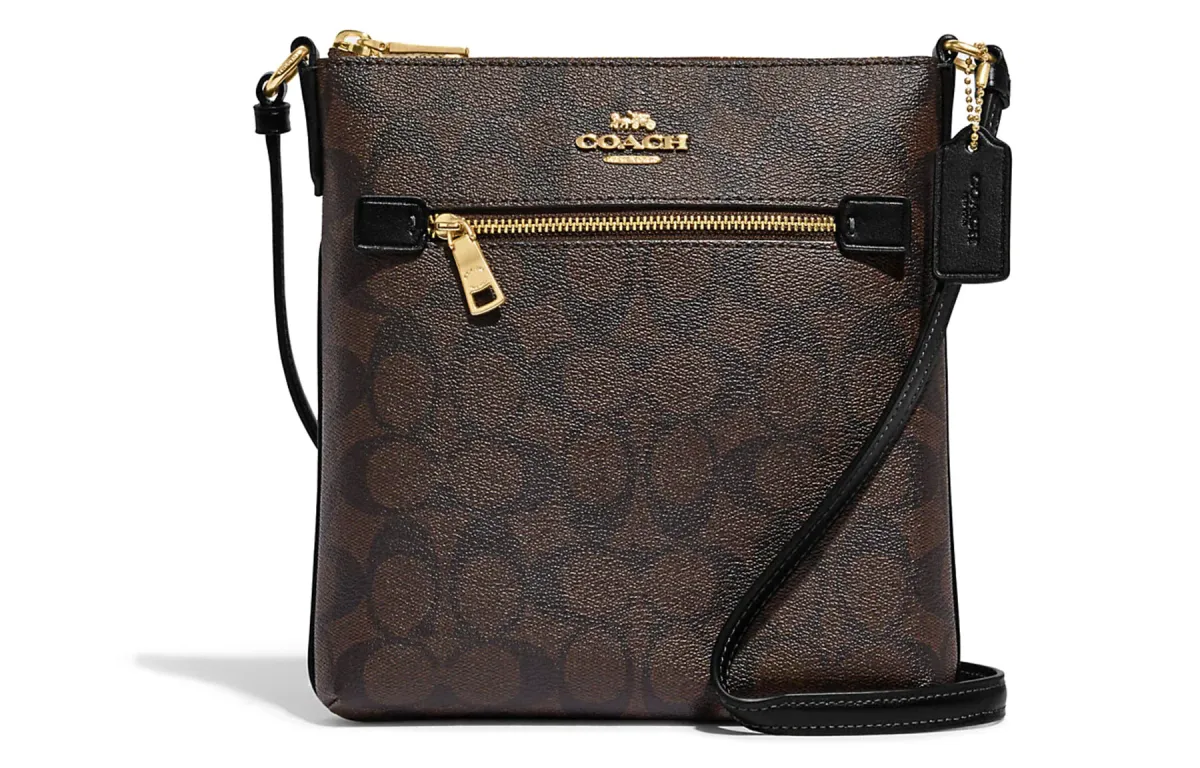 COACH Rowan Coated Canvas With Smooth Leather Crossbody Bags Mini Women's Brown Black