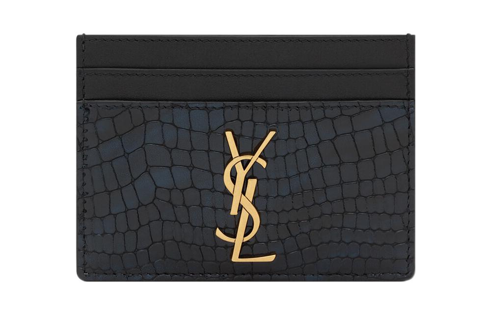 SAINT LAURENT CASSANDRA Calfskin Business Card Holder Men's Blue Black