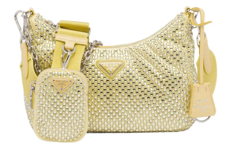 PRADA Re Edition Fabric Rhinestone Bag, Crossbody Bag, Shoulder Bag Women's Pineapple Yellow