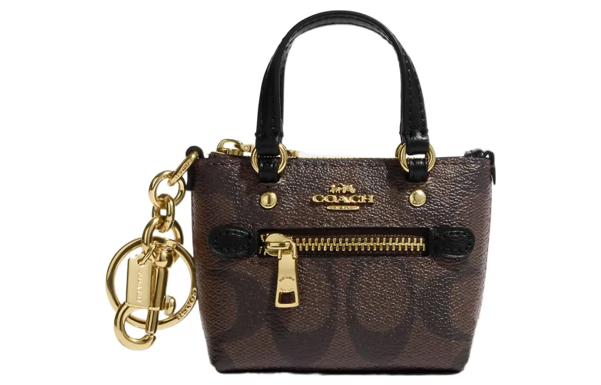 COACH Gallery Canvas With Leather Charm Bag Accessory Bag Mini Women's Taupe