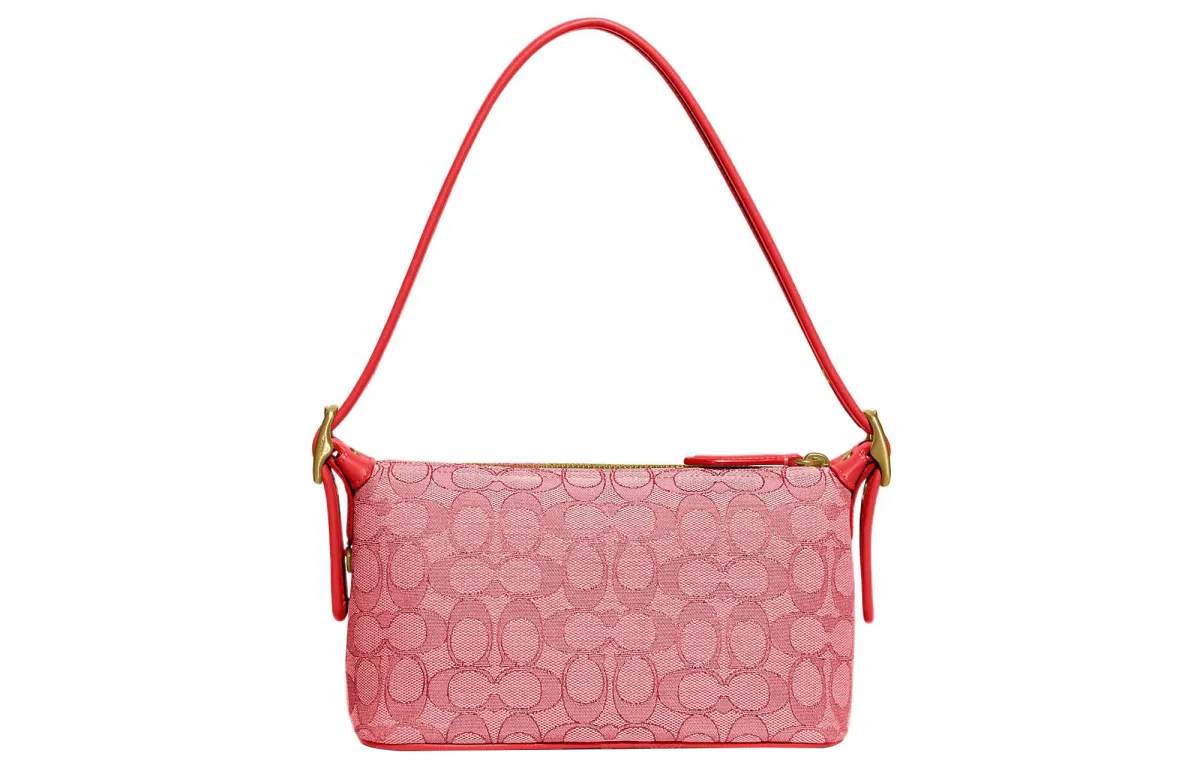 COACH Demi Jacquard Fabric With Recycled Leather Shoulder Bag, Handbag Medium Women's Red