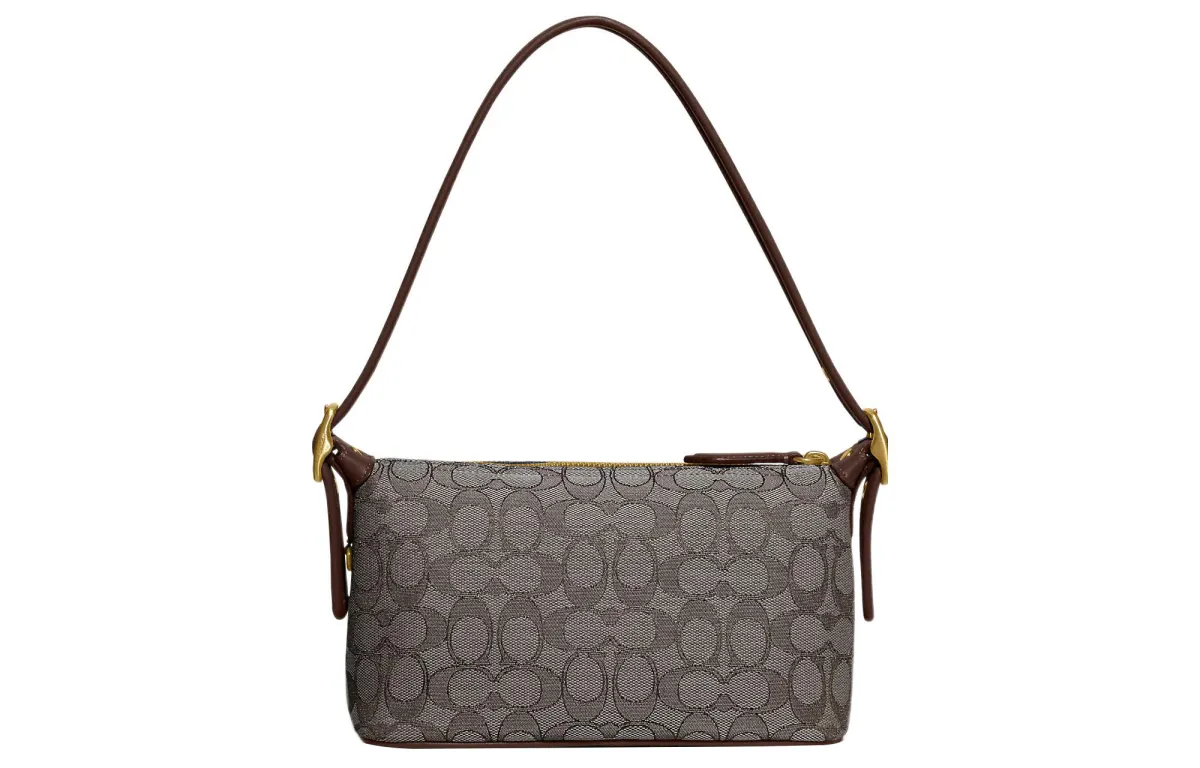 COACH Demi Jacquard Fabric With Recycled Leather Shoulder Bag, Handbag Medium Women's Brown
