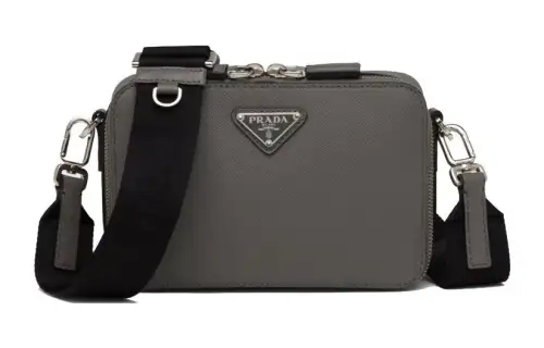 PRADA Brique Leather Shoulder Bag, Crossbody Bag Men's Gray