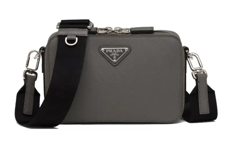 PRADA Brique Leather Shoulder Bag, Crossbody Bag Men's Gray