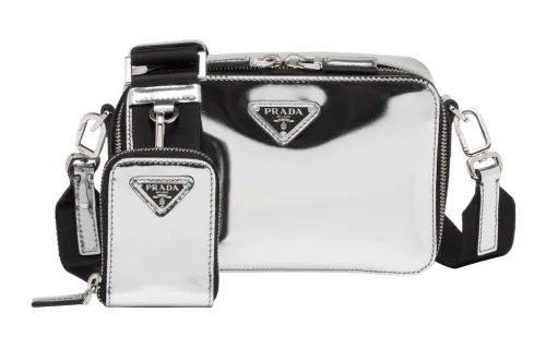 PRADA Brique Leather Messenger Bag, Crossbody Bag, Shoulder Bag Men's Silver