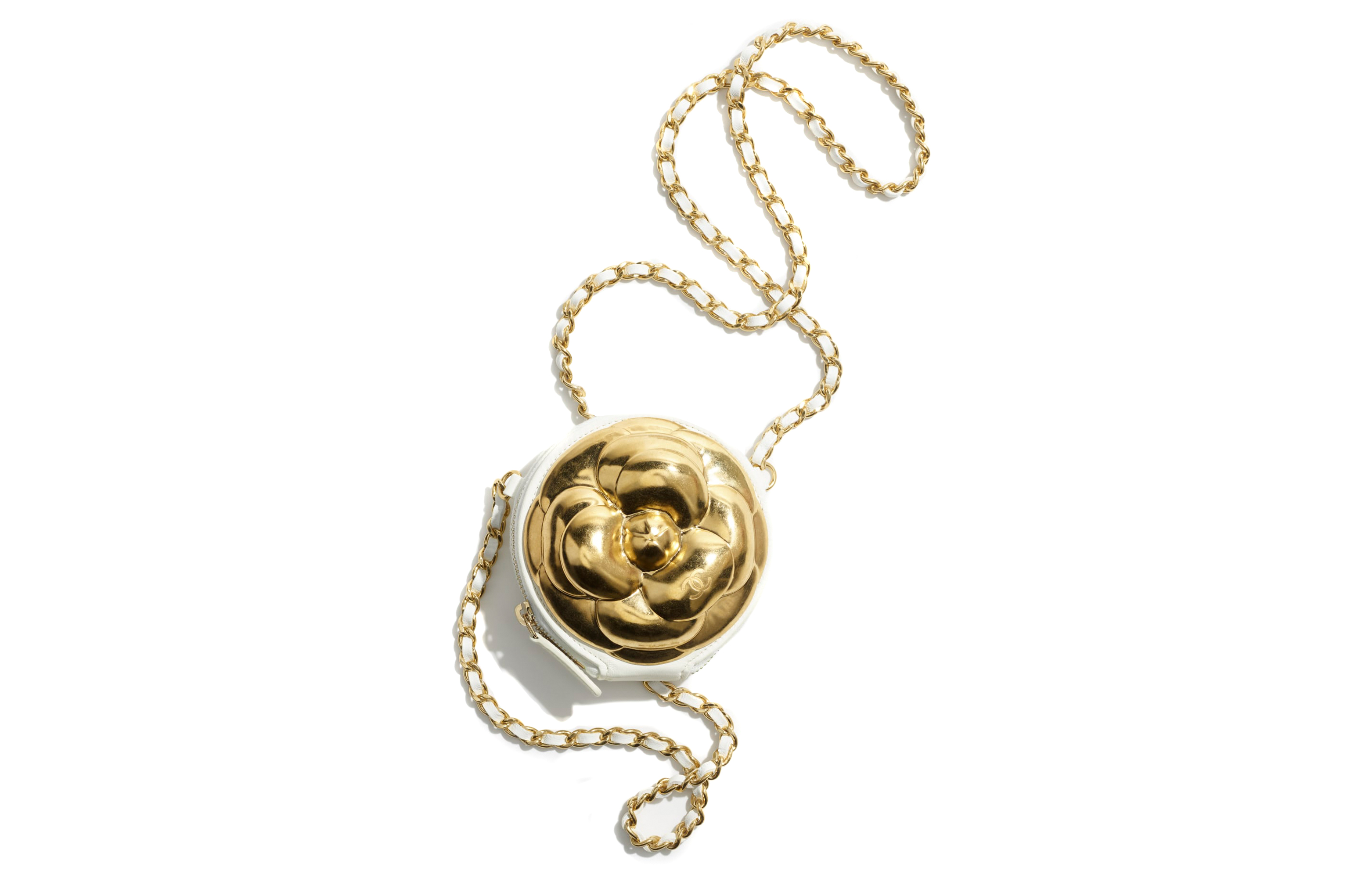 CHANEL Chanel, golden mountain tea, one-shoulder bag, white small clutch bag, flowered