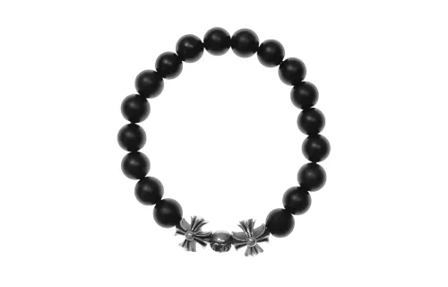 Chrome Hearts 925 Sterling Silver Beaded Bracelets Unisex Black