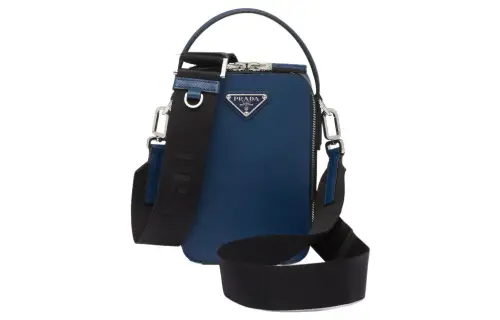 PRADA Brique Leather Shoulder Bag, Crossbody Bag, Handbag Men's Dark Blue