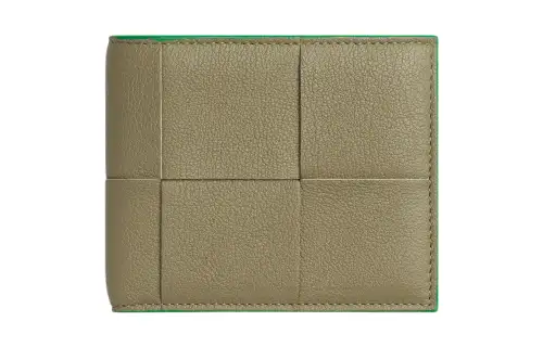 Bottega Veneta Lambskin With Calfskin Wallet Men's Taupe/Parrot Green