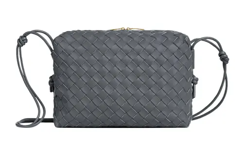 Bottega Veneta Loop Leather Camera Bag Storage Bag Handheld Shoulder Bag Medium Women's Gray